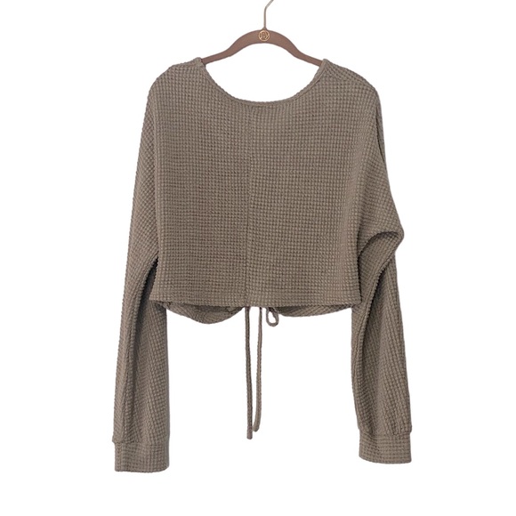 SHEIN Solid Drawstring Ruched Front Crop Top Olive Green Size Large - Picture 5 of 11